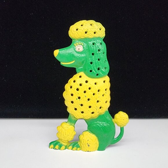 Vintage Metal Poodle Earring Holder Green and Yellow by Libby VTG MCM - Picture 1 of 6